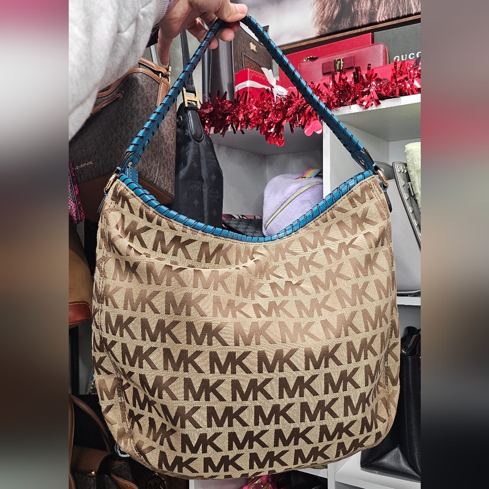 Michael Kors Blue And Tan Shoulder Bag